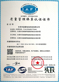 TG反波胆电线ISO质量管理体系证书